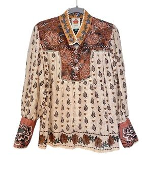 FARM Rio Ainika Cotton Floral Blouse Shirt Size XL Boho Whimsy